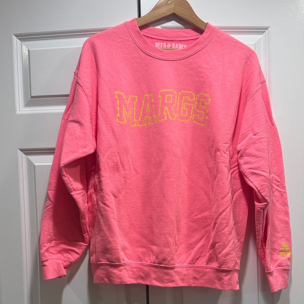 Pink Crewneck Sweatshirt with Yellow 'MARGS' Print